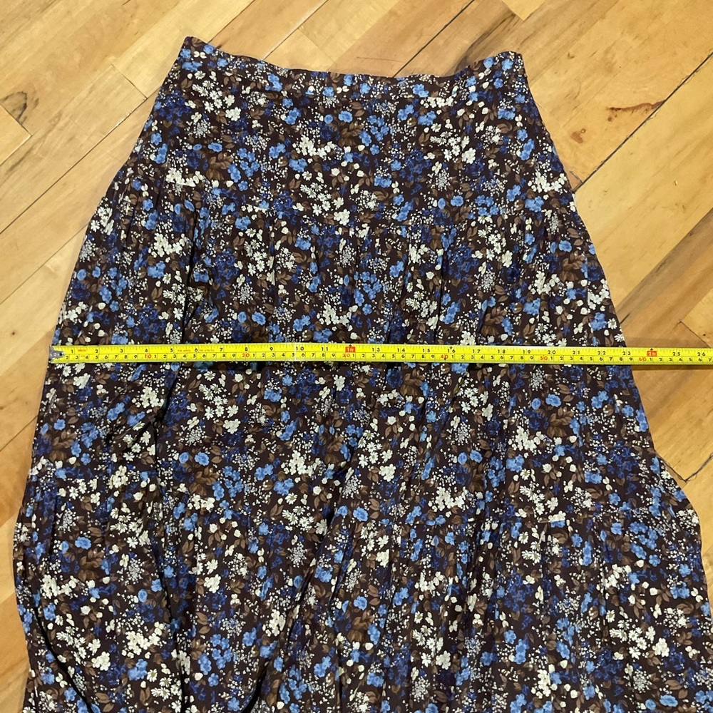 Reformation Brown Floral Midi Skirt with Blue & Cream Blossoms - Picture 8 of 13